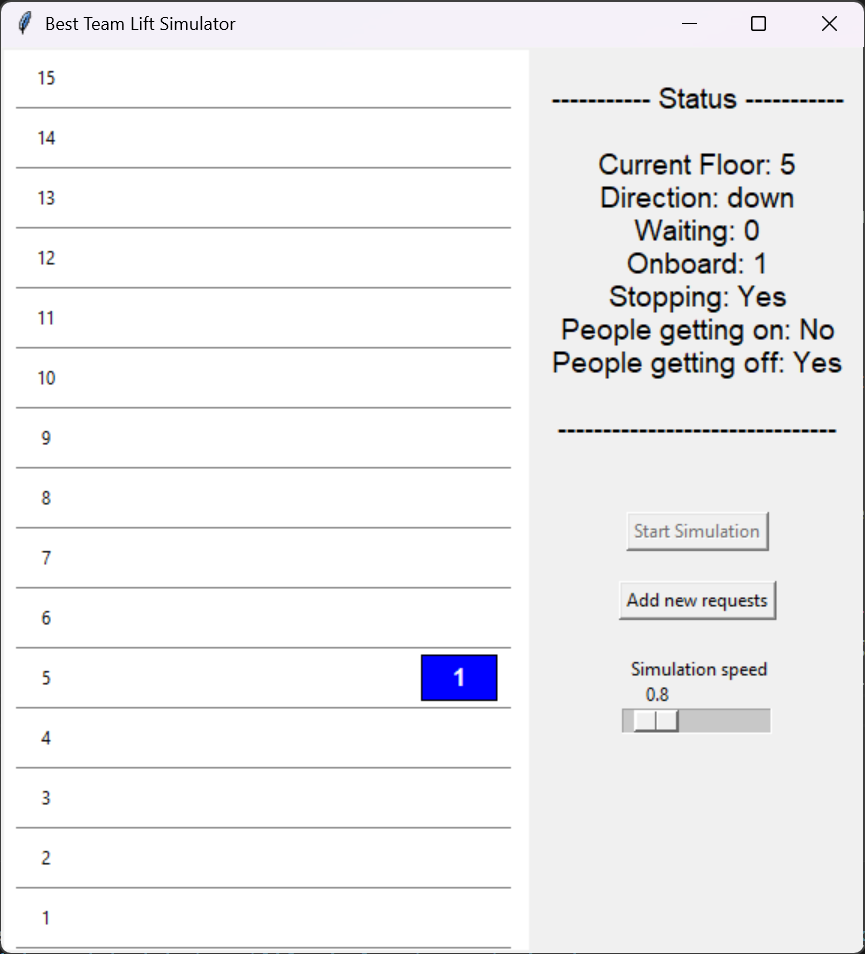 Lift simulator configuration screen
